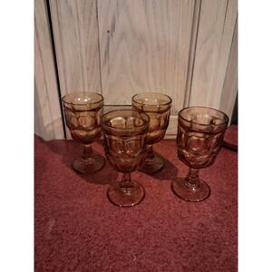 Vintage Libbey Ashburton Amber Glass Set of 4 Claret Wine Glasses Golden MCM